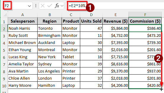 Using a Flat Rate for Sales Commission in Excel