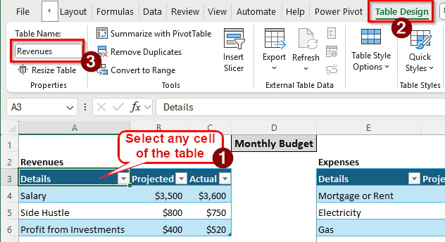 Using Regular Tables to Create a Personal Budget in Excel