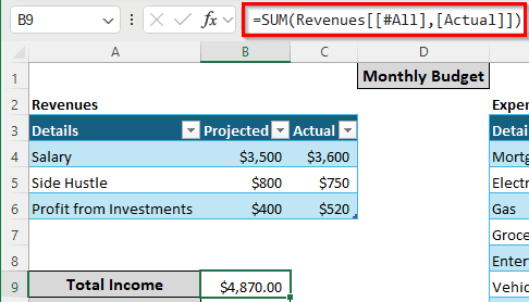 Using Regular Tables to Create a Personal Budget in Excel