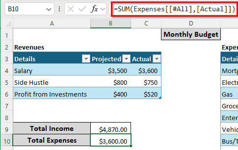 Using Regular Tables to Create a Personal Budget in Excel