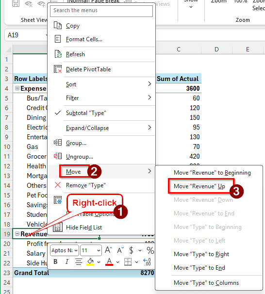Making Use of a Pivot Table to Create a Personal Budget