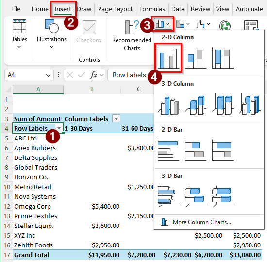 Steps to Create an Aging Report in Excel