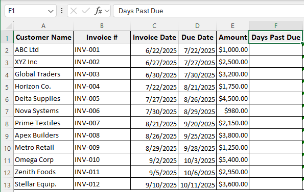 Steps to Create an Aging Report in Excel