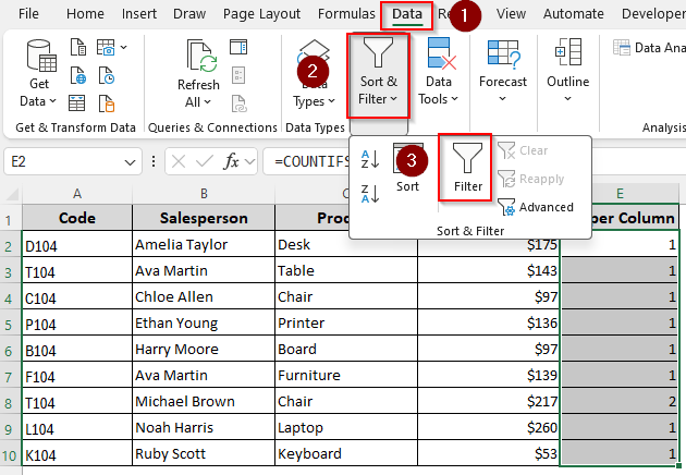 Avoid Repeated Values with Excel Formula and the Filter Feature