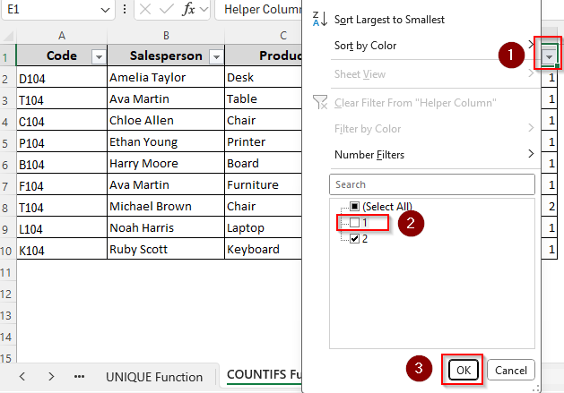 Avoid Repeated Values with Excel Formula and the Filter Feature