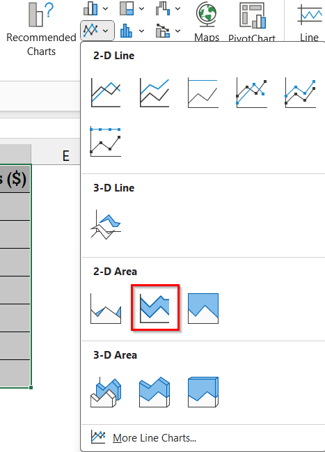 Create a Stacked 2-D Area Chart in Excel