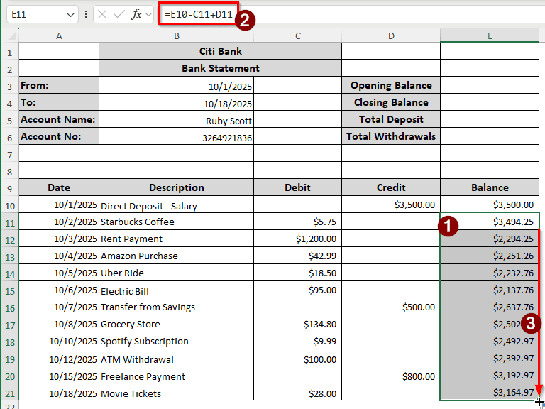 Steps to Organize Bank Statements in Excel