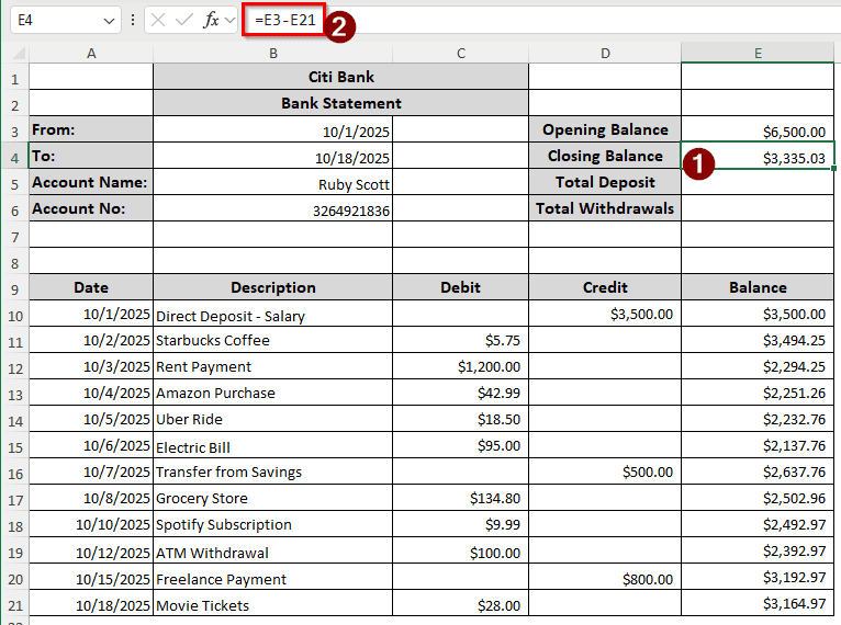 Steps to Organize Bank Statements in Excel
