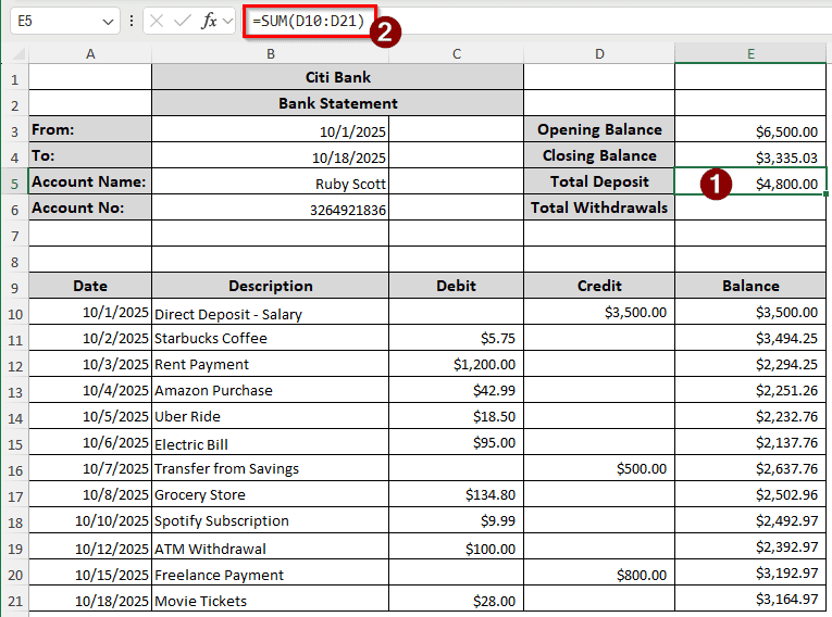 Steps to Organize Bank Statements in Excel