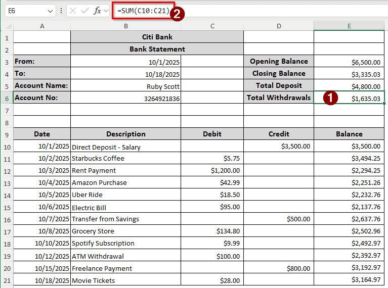Steps to Organize Bank Statements in Excel