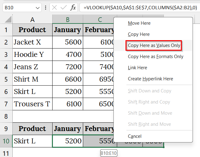 Drag and Drop to Remove a VLOOKUP Formula & Keep Values