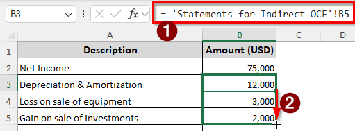 Indirect Method of Calculating Operating Cash Flow in Excel