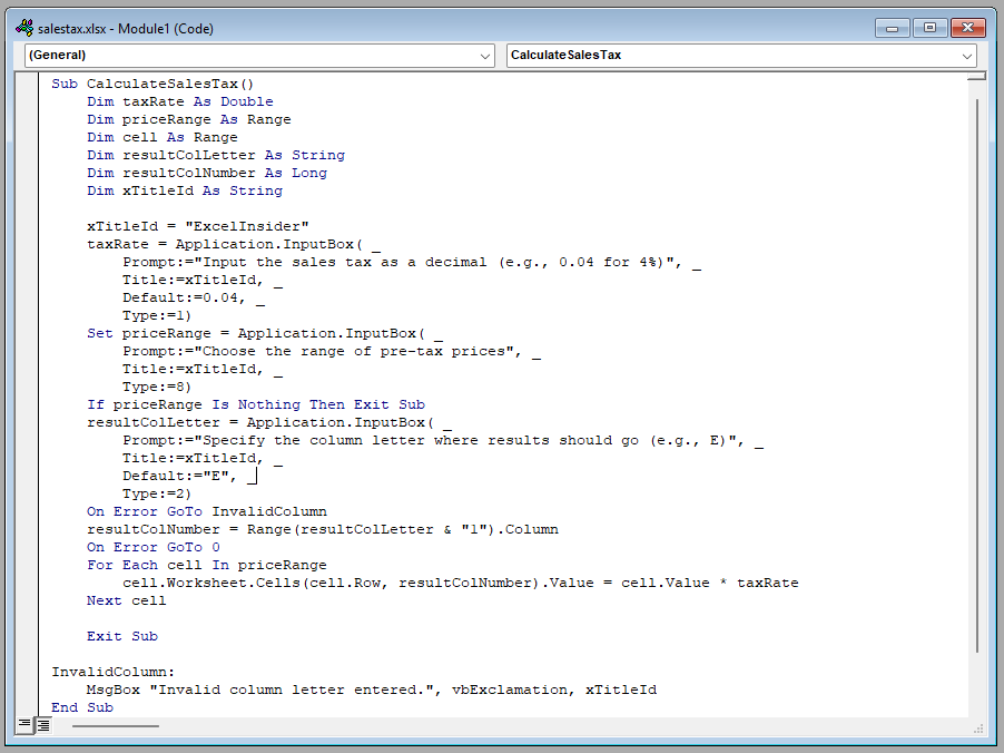 Using VBA Code to Calculate Sales Tax