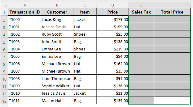 Calculating Sales Tax in Excel