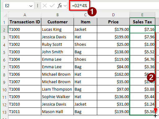 Calculating Sales Tax in Excel