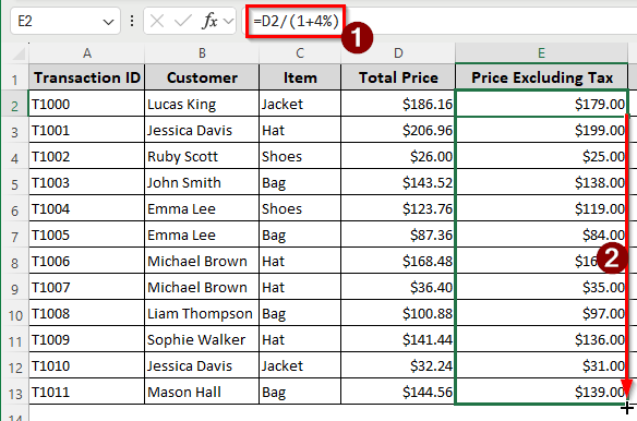 Determining the Reverse Sales Tax in Excel