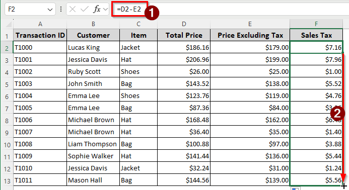 Determining the Reverse Sales Tax in Excel
