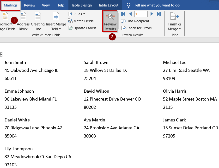 Using Mail Merge to Print Avery Labels in Word from Excel