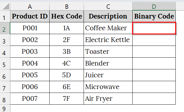 Using the HEX2BIN Function to Convert Hex to Binary in Excel
