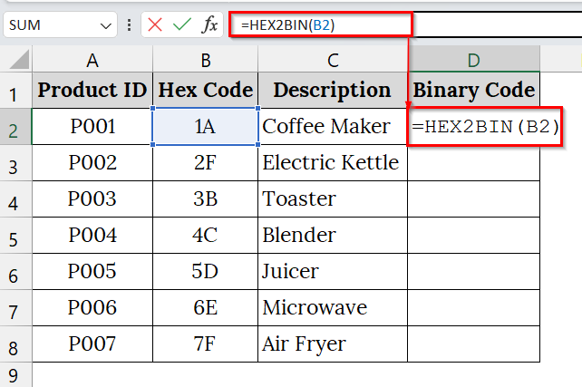 Using the HEX2BIN Function to Convert Hex to Binary in Excel