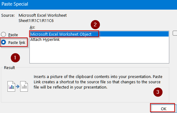 Embed Excel Table with Live Connection in PowerPoint