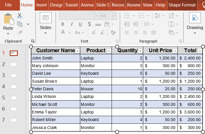 Embed Excel Table with Live Connection in PowerPoint