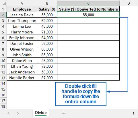 Divide Value by 1 to Convert Column to Number