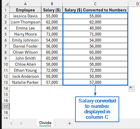 Divide Value by 1 to Convert Column to Number