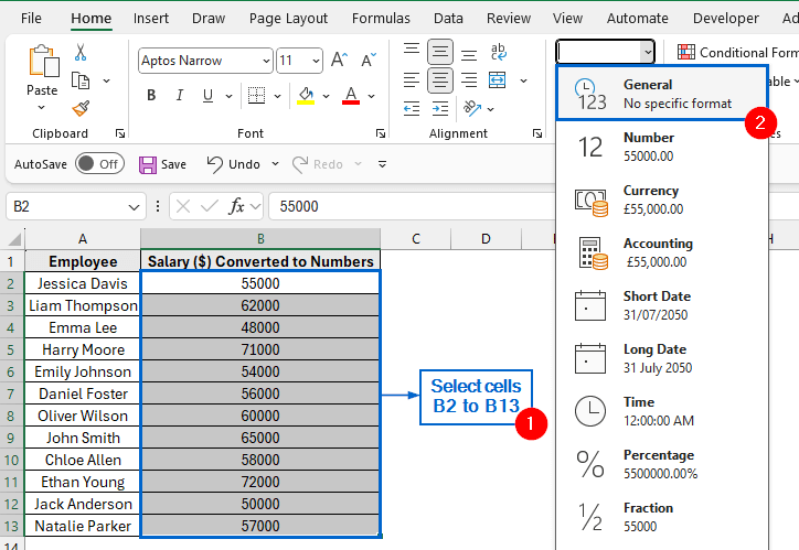 Apply Number Formatting to Transform Column into Number