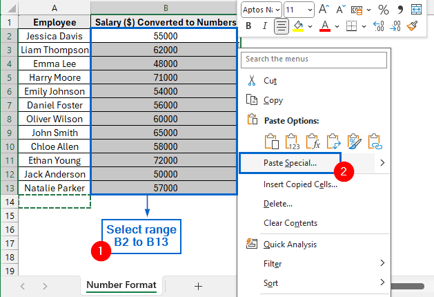 Use the Paste Special Tool to Transform Column into Number
