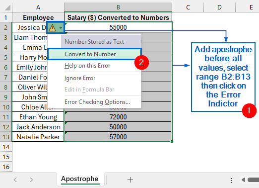 Use Apostrophes to Convert Column to Number
