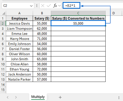 Convert Column to Number By Multiplying 1