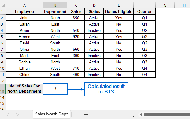 Count Non-Blank Cells with Two Conditions Using COUNTIFS