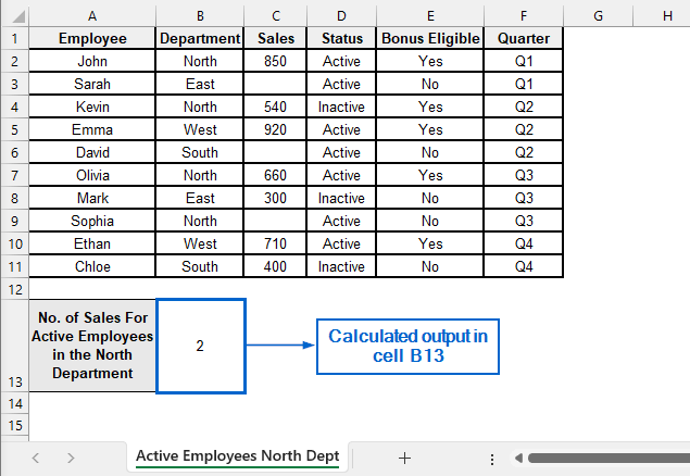 Count Non-Blank Cells with Three Conditions Using COUNTIFS