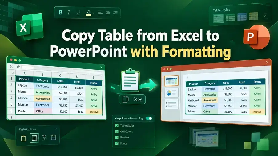 featured image - copy table from excel to powerpoint with formatting