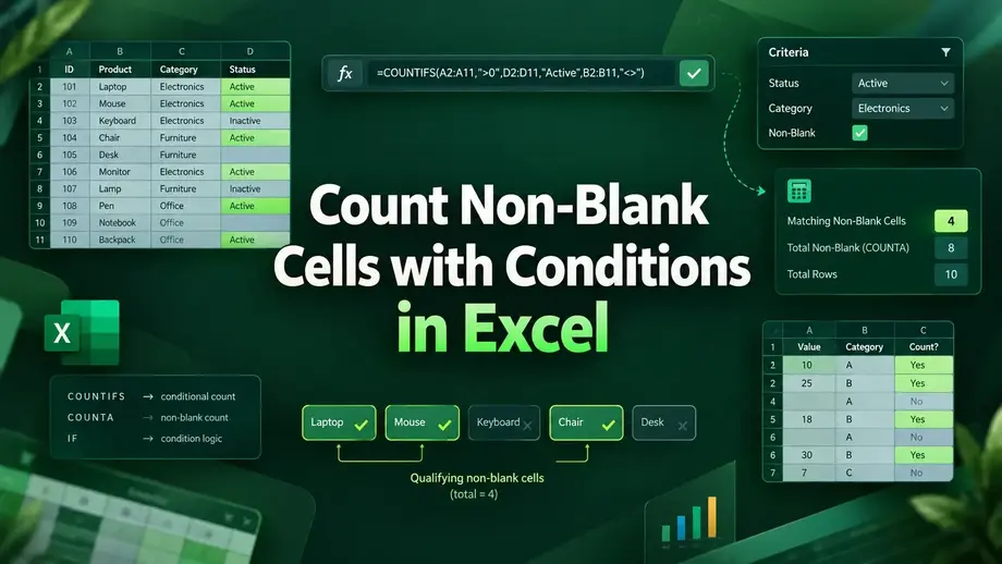 featured image - count non blank cells with conditions in excel