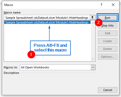 Automatically Hide Row and Column Headings Using VBA Editor