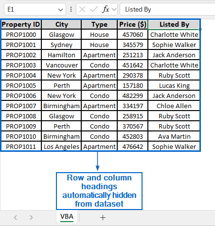 Automatically Hide Row and Column Headings Using VBA Editor