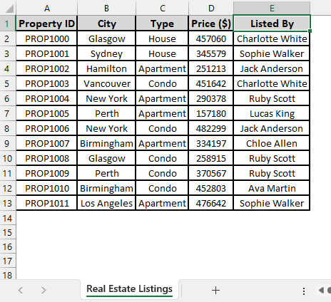 Hide Row and Column Headings Using the View Tab Option