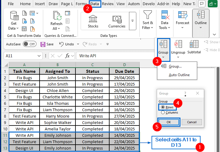 Reposition Grouped Rows Within the Worksheet