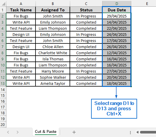 Move a Group of Cells Using the Cut and Paste Shortcut