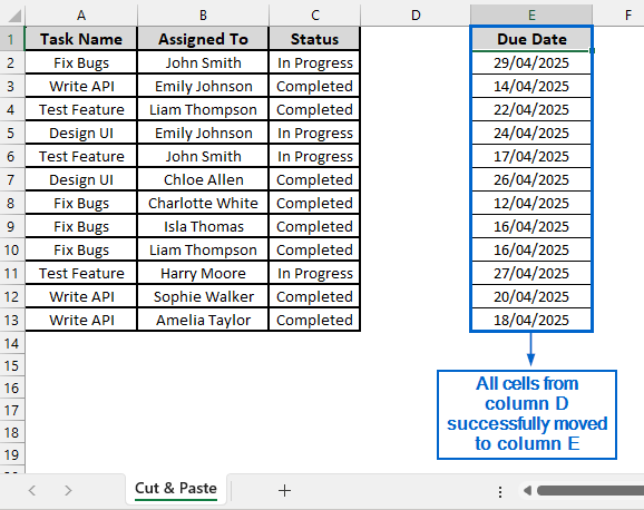 Move a Group of Cells Using the Cut and Paste Shortcut