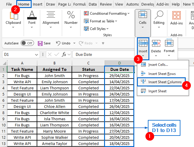 Insert a New Column to Move a Group of Cells