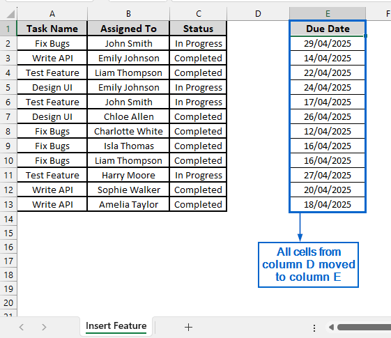 Insert a New Column to Move a Group of Cells
