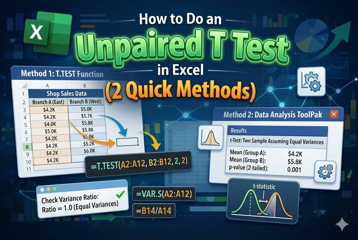 featured image - excel unpaired t test​