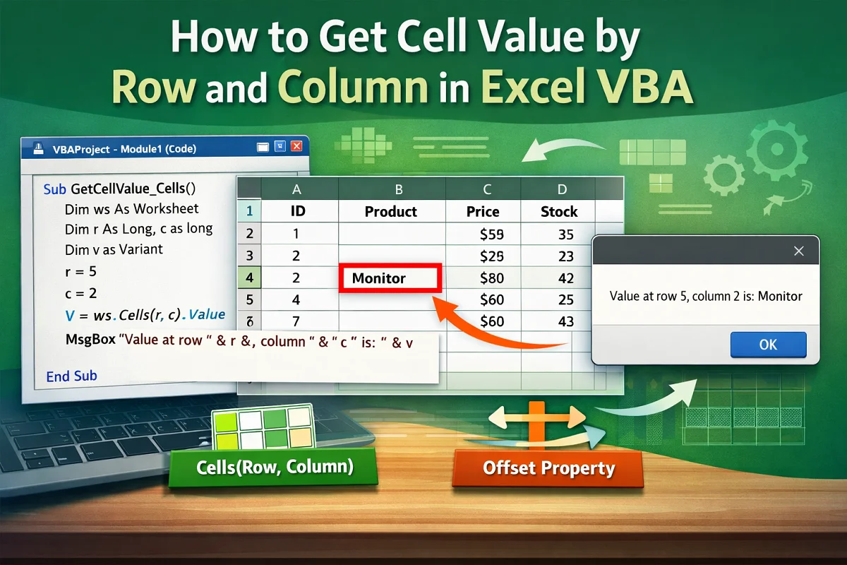 featured image - excel vba get cell value by row and column