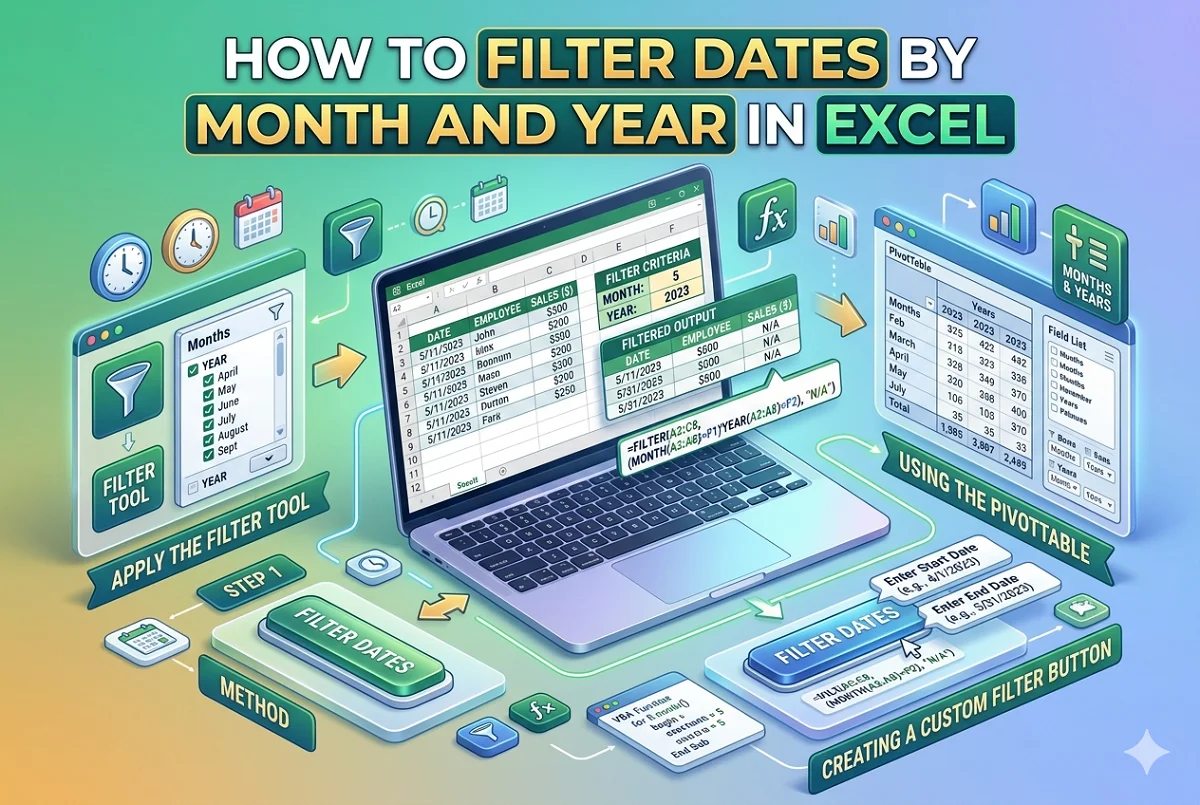featured image - filter dates by months by year in excel